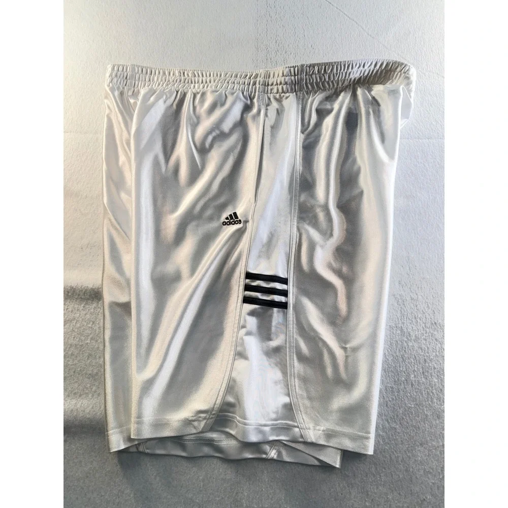 Adidas Mens White Satin Athletic Shorts Black 3 Stripe Logo Basketball XL